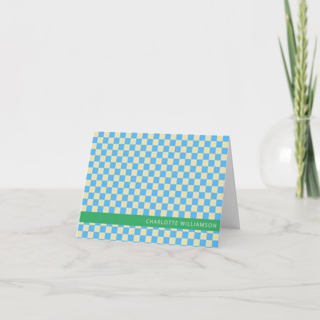 Retro-Ästhetische Checkerboard Blau Personalisiert (Vorderseite)