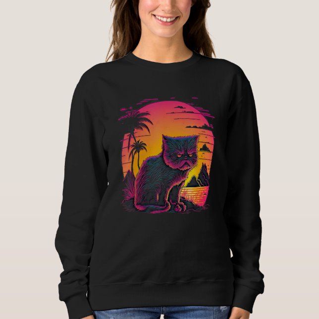 Retro-Ästhetische, wütende Katze Sweatshirt (Vorderseite)