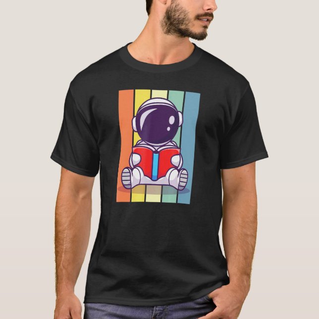 Retro Astronaut Book Reader Bookworm Vibes T-Shirt (Vorderseite)
