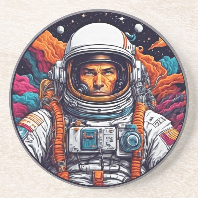 Retro Astronaut Nebula Sandstone Coaster Getränkeuntersetzer (Vorne)