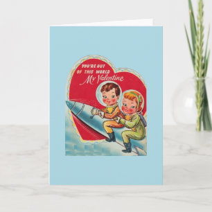 Retro-Astronaut-Raketen-Valentinstagskarte Feiertagskarte