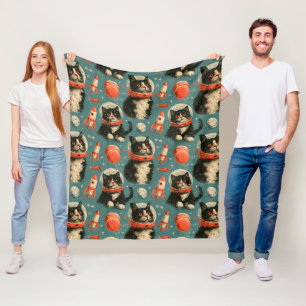 Retro-Astronauten-Katzen-Weltraummuster Fleecedecke