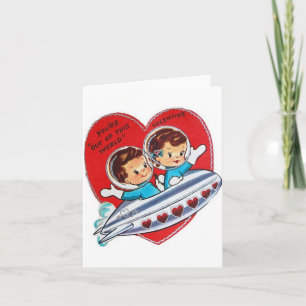 Retro-Astronauten Valentinstag-Grußkarte Karte