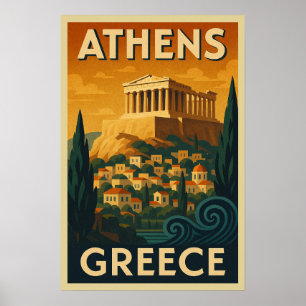 Retro Athen im Vintagen Art-Déco-Stil Poster