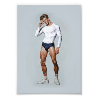 Retro Athletic Male Illustration – Vintage Fitness Fotodruck