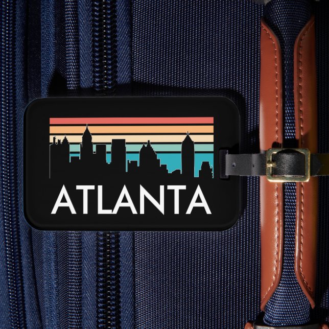 Retro Atlanta Georgia Vintag Sunset Skyline Gepäckanhänger (Vorderseite Insitu 4)