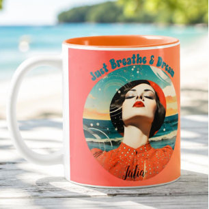 Retro Atme einfach und träume Orange Kaffeetasse