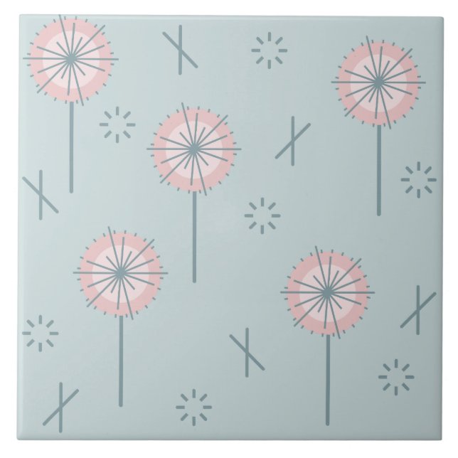 Retro-Atom-Blumen Grün Pink Fliese (Vorderseite)