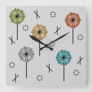 Retro Atom Blumen Mehrfarbig Quadratische Wanduhr