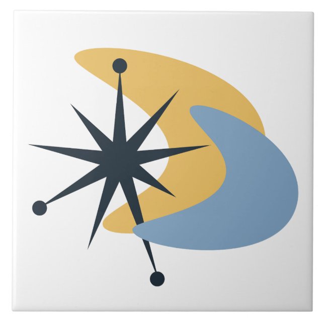 Retro-Atom-Boomerang und Mid-Century-Sternenexplos Fliese (Vorderseite)