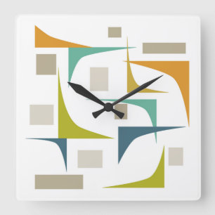 Retro-Atom Mid-Century-Geometrie Türkisgrün Quadratische Wanduhr