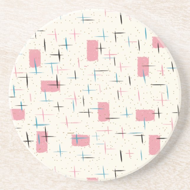 Retro-Atom-Pink-Pattern-Sandstein-Getränkeunterset Sandstein Untersetzer (Vorne)