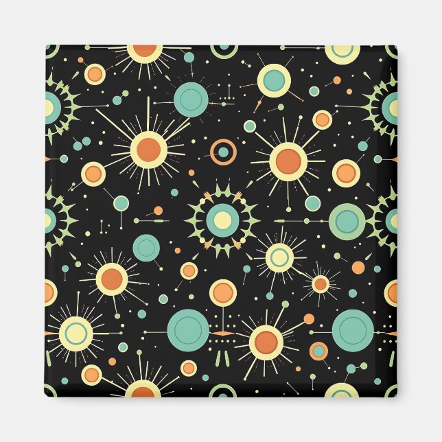 Retro-Atom-Sternenexplosion Midcentury-Muster Magnet (Vorne)