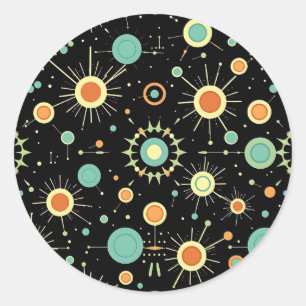 Retro-Atom-Sternenexplosion-Midcentury-Muster Runder Aufkleber