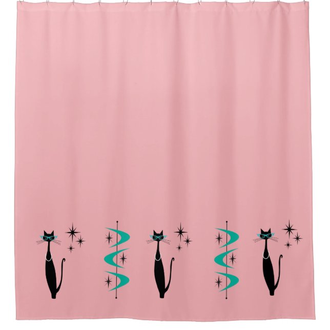 Retro Atoma Era Mitte Jahrhundert Moderne MCM Kitt Duschvorhang (Vorderseite)