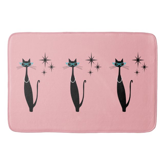 Retro Atoma Era Mitte Jahrhundert Moderne MCM Schw Badematte (Vorderseite)