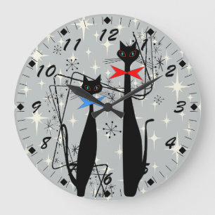 Retro Atoma Mitte Jahrhundert Moderne Coole Katze Große Wanduhr