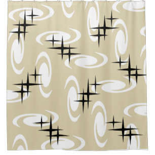 Retro Atomage Wirbel Stars Muster Beige Duschvorhang