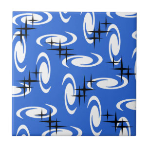 Retro Atomage Wirbel Sternmuster Blau Fliese