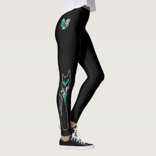 Retro Atomar Schwarz Katze Mint Grün Weiß Leggings