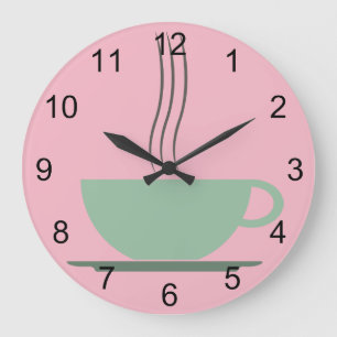 Retro Atomära-Rosa-u. Jadeit-Rohkaffee-Schale Große Wanduhr