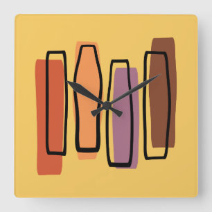 Retro-Atomare abstrakte Kunst 'Säulen' Quadratische Wanduhr