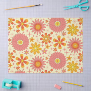 Retro-atomare Blumen mit Sternenexplosionen auf Cr Seidenpapier