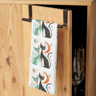 Retro Atomare Katzen Schwarz Türkis Geschirrtuch