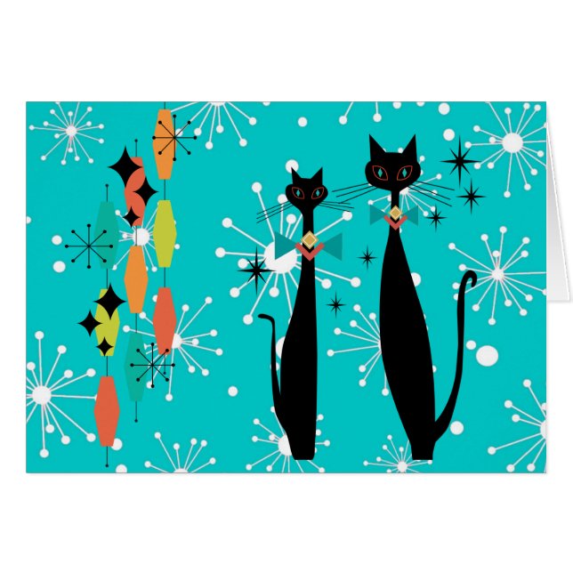 Retro-Atomare Mid-Century-Modern-Cool-Cat-Grußkart (Vorderseite (Horizontal))