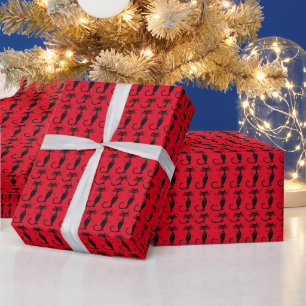 RETRO ATOMARE SCHWARZE KATZE WEIHNACHTSVERPACKUNGS GESCHENKPAPIER