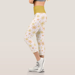 Retro Atomarer Mid-Century-Mod-Rot- und Gold-Sonne Capri Leggings