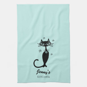 Retro-Atombild-Schwarze-Katze-Personalisiertes-Küc Geschirrtuch