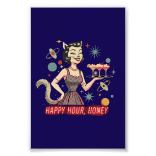 Retro Atombombe Katzen-Pin-Up "Happy Hour, Honey Fotodruck