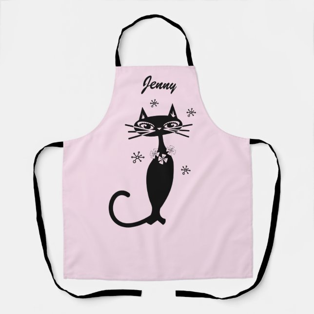 Retro-Atombombe-Schwarze-Katze-Küchenschürze Schürze (Vorderseite)