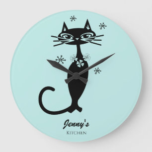 Retro-Atombombe-Schwarze-Katze-Personalisierte-Küc Große Wanduhr