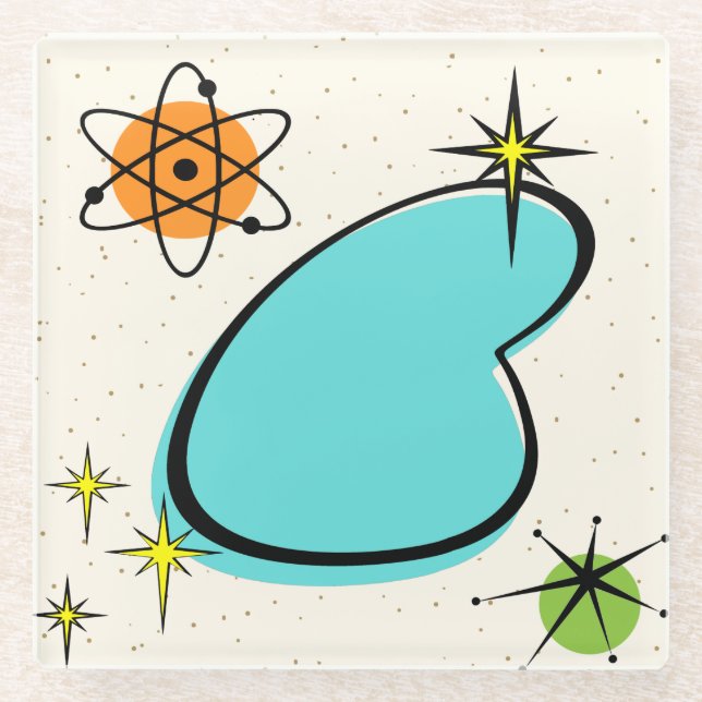 Retro Atombumerang und Sternexplosionen Untersetze Glasuntersetzer (Vorderseite)
