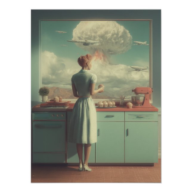 Retro-Atombüro-Surreal-Kunst Poster (Vorderseite)