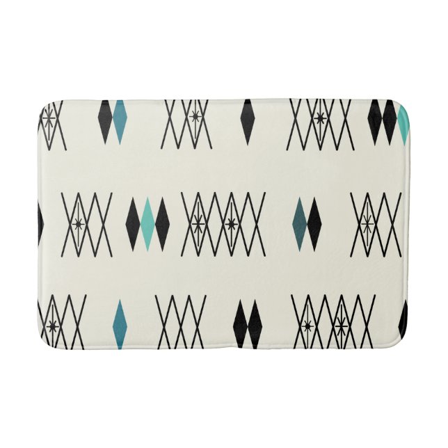 Retro Atomera Diamonds Muster Türkis Badematte (Vorderseite)