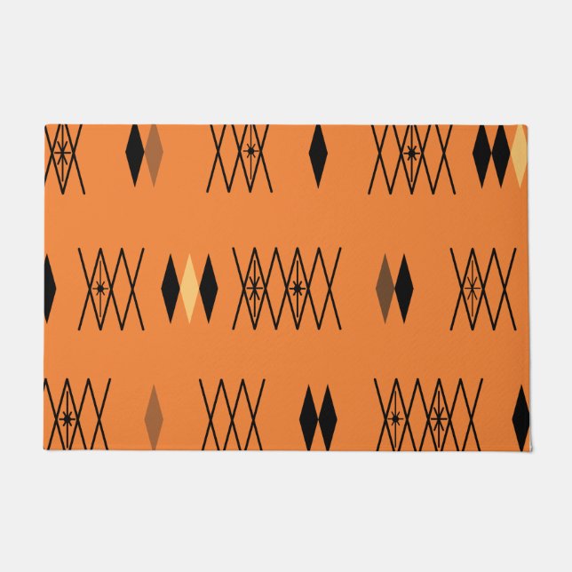 Retro Atomera Diamonds Pattern Orange Fußmatte (Vorderseite)