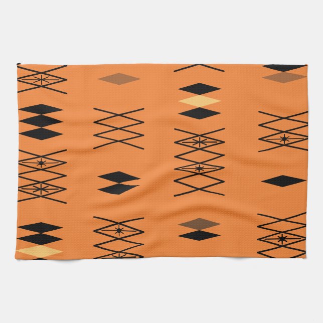 Retro Atomera Diamonds Pattern Orange Geschirrtuch (Horizontal)