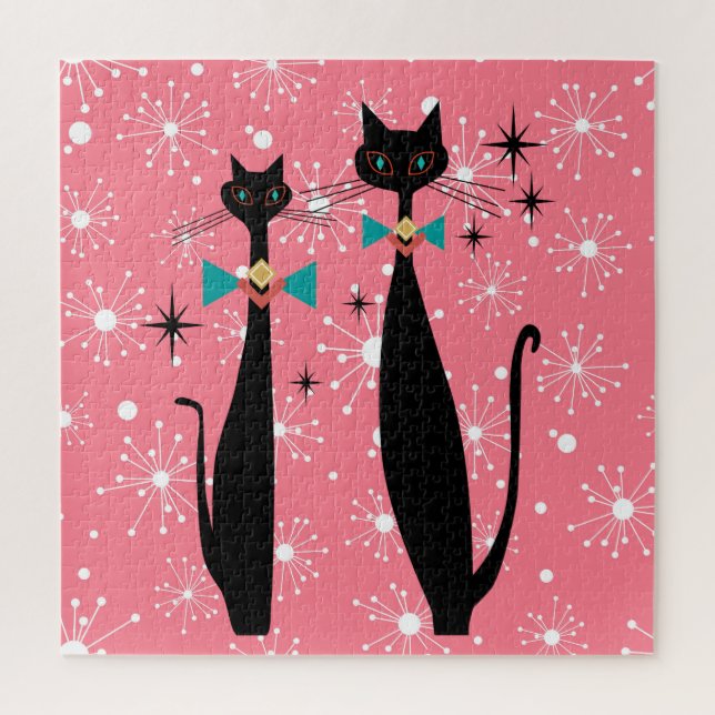 Retro Atomera Mitte Jahrhundert Moderne Coole Katz Puzzle (Vertikal)