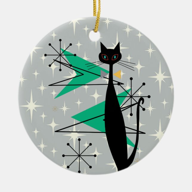 Retro Atomera Mitte Jahrhundert Moderne MCM Coole  Keramik Ornament (Vorne)