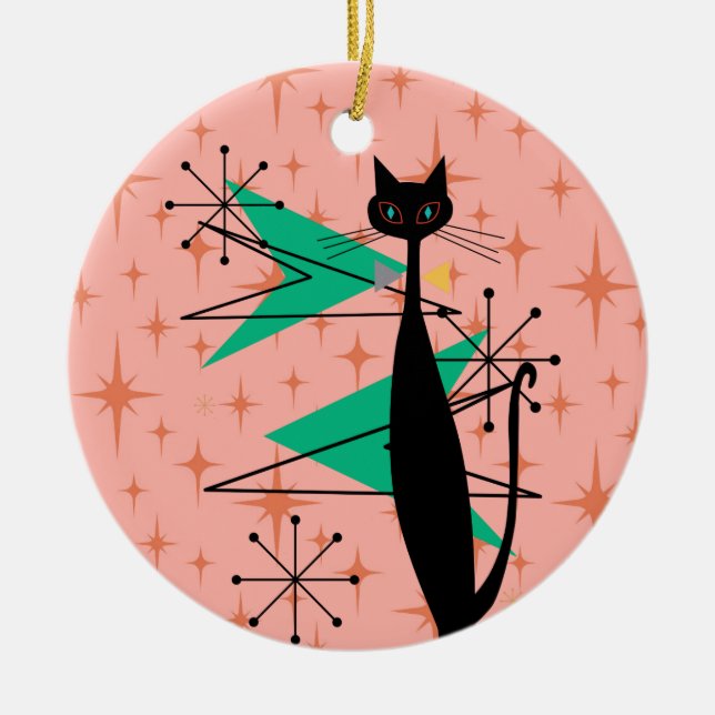 Retro Atomera Mitte Jahrhundert Moderne MCM Coole  Keramik Ornament (Vorne)