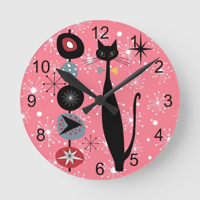 Retro Atomera Mitte Jahrhundert Moderne MCM Coole  Runde Wanduhr (Vorderseite)