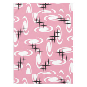 Retro Atomic Age Swirls Stars Pattern Pink Tischdecke