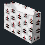 Retro Atomic Art Baubles & Flugzeug Große Geschenktüte<br><div class="desc">Das Design im Retro Atomic Art-Stil zeichnet sich durch rot/weiß/schwarze "Baubles" aus,  die sich zwischen einem vierdimensionalen Turm geometrischer Flugzeug auf grauem Farbblockhintergrund zentrieren</div>