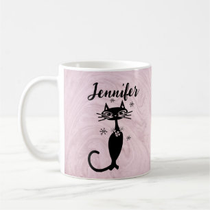 Retro Atomic Black Cat Personalisiert Coffee Tasse