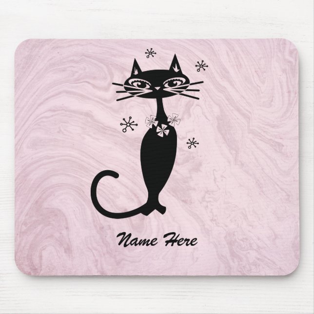 Retro Atomic Black Cat Personalisiert rosa Maus Pa Mousepad (Vorne)