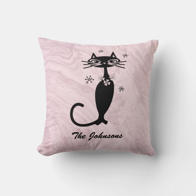 Retro Atomic Black Cat Personalisiert Throw PIllow Kissen (Vorderseite)