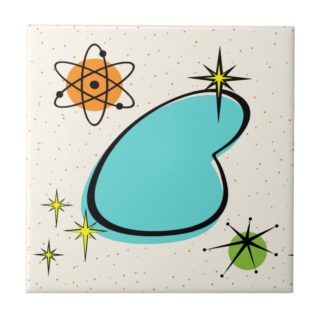 Retro Atomic Boomerang Keramik Tile Fliese (Vorderseite)